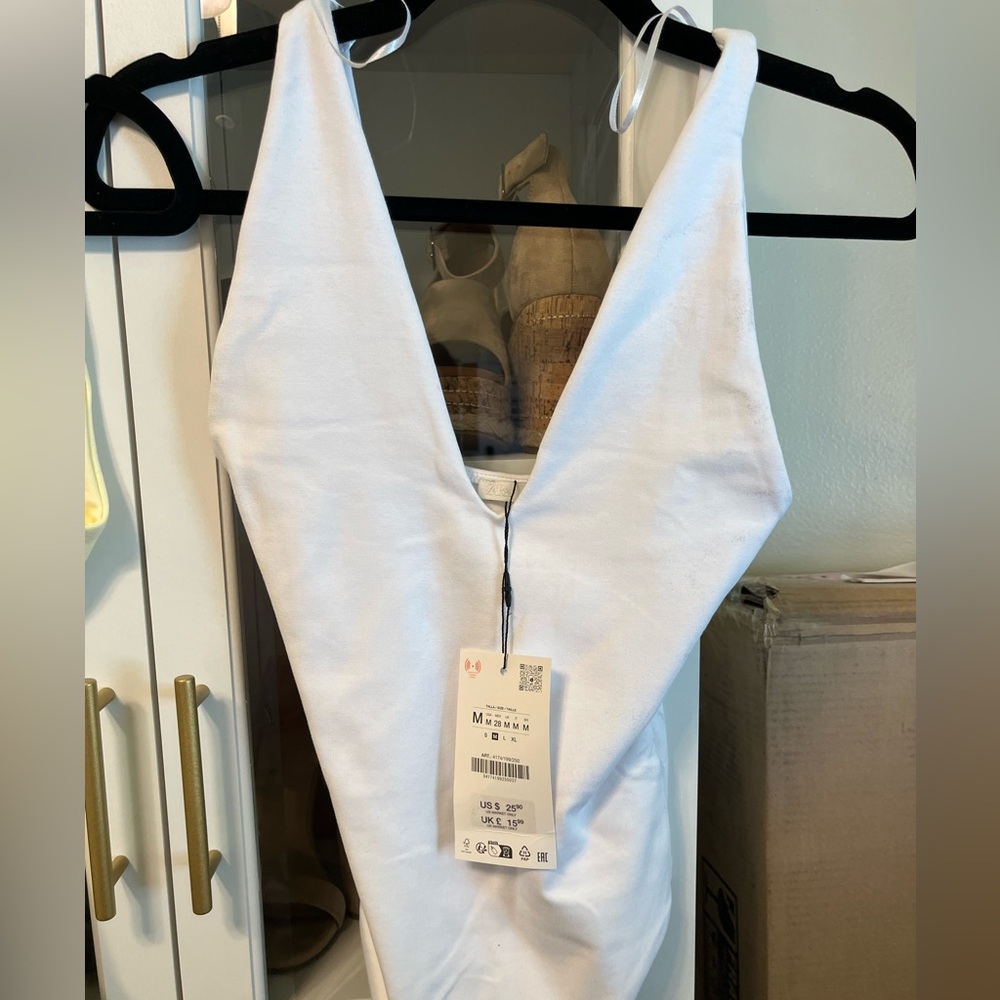 Zara White V-Neck plunge bodysuit